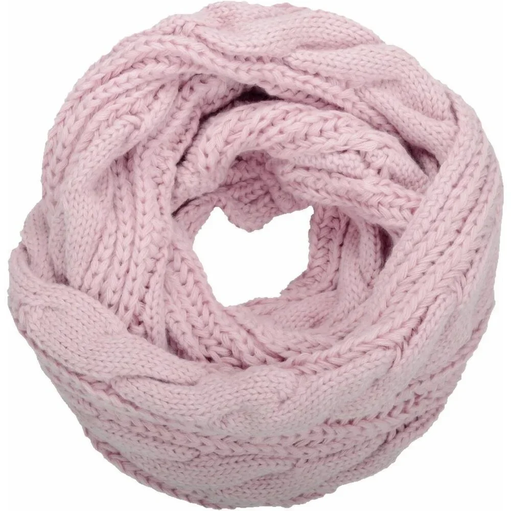 Women's Twist Light Pink Thick Ribbed Knit Winter Infinity Circle Loop Scarf